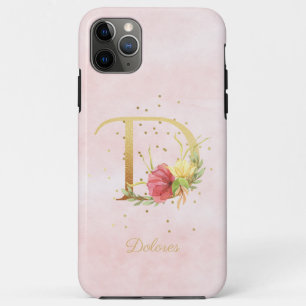 Watercolor Floral Monogram Name Initial D Letter iPhone 11 Pro Max Case