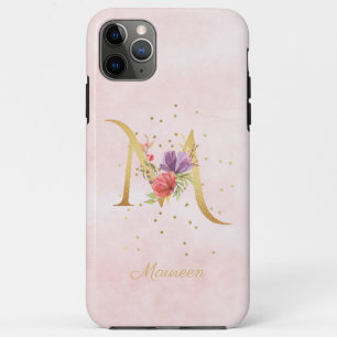 Watercolor Floral Monogram Name Initial M Letter iPhone 11 Pro Max Case