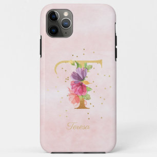 Watercolor Floral Monogram Name Initial T Letter iPhone 11 Pro Max Case