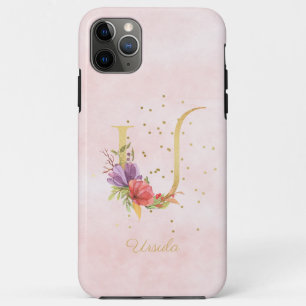 Watercolor Floral Monogram Name Initial U Letter iPhone 11 Pro Max Case