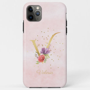 Watercolor Floral Monogram Name Initial V Letter iPhone 11 Pro Max Case