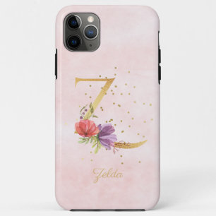Watercolor Floral Monogram Name Initial Z Letter iPhone 11 Pro Max Case
