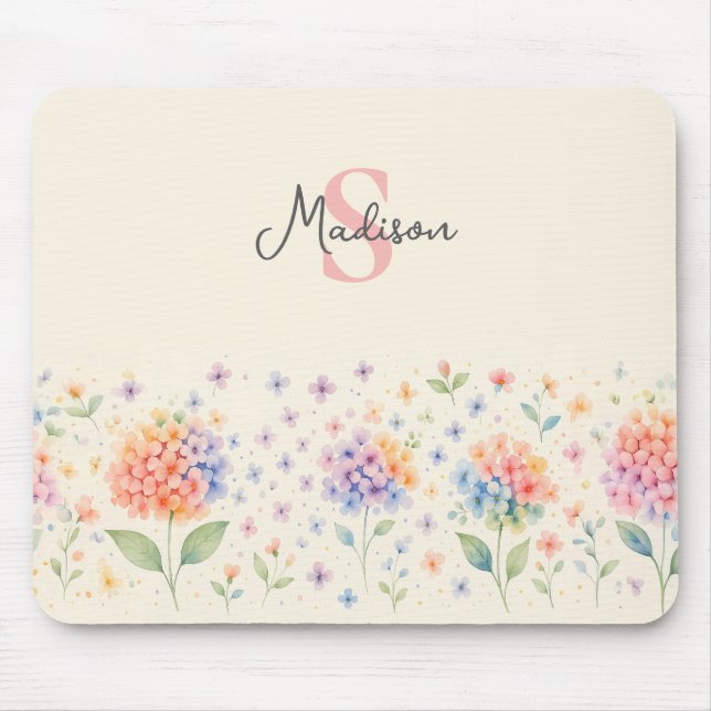 Watercolor Floral Monogram — Pastel Blossoms Mouse Pad (Front)