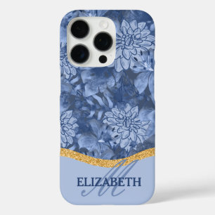 Watercolor Floral Monogram Pattern - Blue on Blue iPhone 16 Pro Case