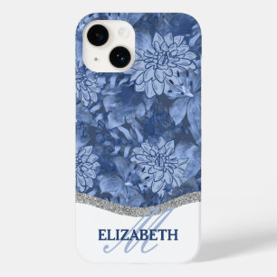 Watercolor Floral Monogram Pattern - Blue on Blue Case-Mate iPhone 14 Case