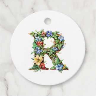 Watercolor Floral Monogram R Favour Tags