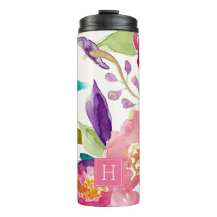 Watercolor Floral Monogrammed Thermal Tumbler