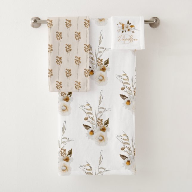 Watercolor Floral Monogrammed Towel Set (Insitu)
