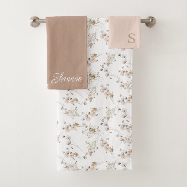 Watercolor Floral Monogrammed Towel Set (Insitu)