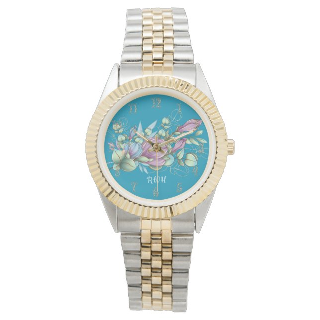 Watercolor Floral Monogrammed Watch (Front)