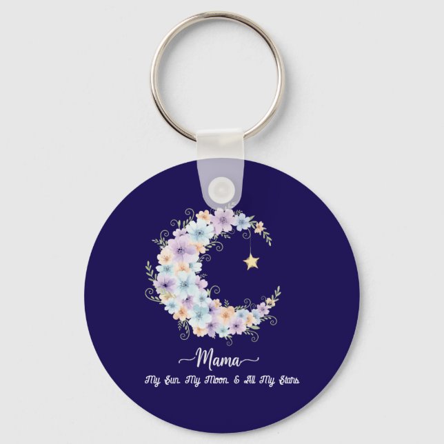 Watercolor Floral Moon Mama Key Ring (Front)