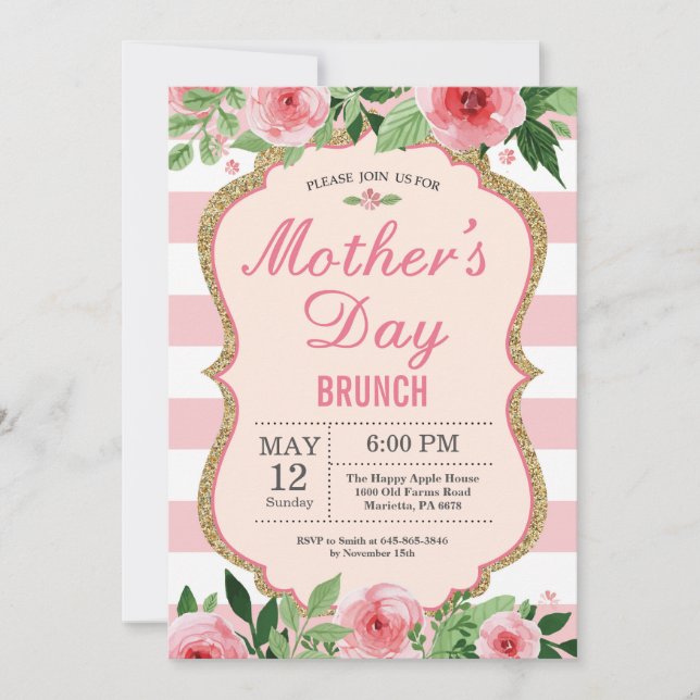 Watercolor Floral Mothers Day Brunch Invitation (Front)