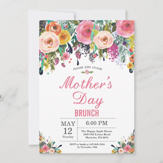 Watercolor Floral Mothers Day Brunch Invitation (Front)