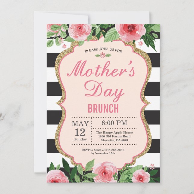 Watercolor Floral Mothers Day Brunch Invitation (Front)