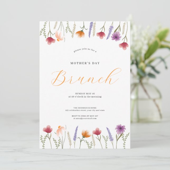Watercolor Floral Mothers Day Brunch Invitation (Standing Front)