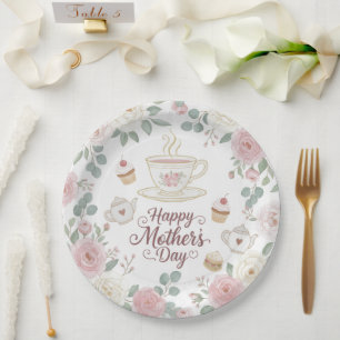 Watercolor Floral Mother's Day Tea Party Paper Plate