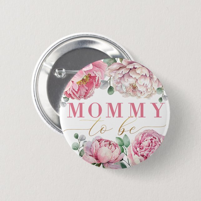 Watercolor Floral “Mummy to Be” Baby Shower Button (Front & Back)