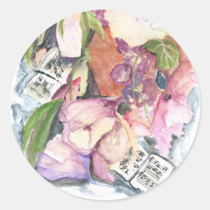 Watercolor floral music agenda with notes classic round sticker
