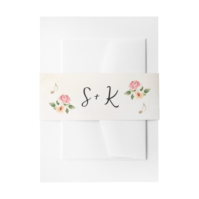 Watercolor Floral Music Note Invitation Belly Band (Front Example)