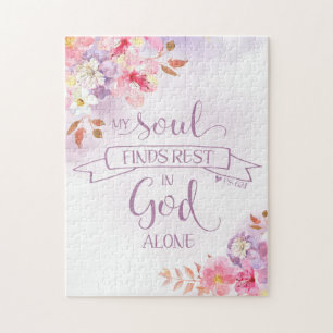 Watercolor Floral, My Soul Finds Rest - Ps 62:1 Jigsaw Puzzle