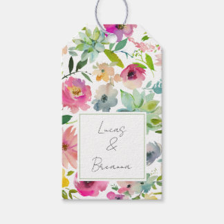 Watercolor Floral NAME & NAME Wedding Colourful Gift Tags