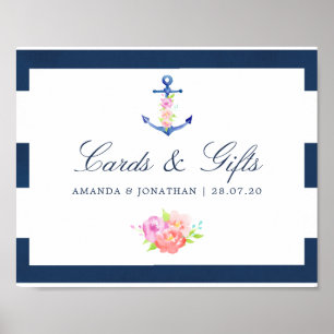 Watercolor Floral Nautical Wedding Cards and Gifts Poster