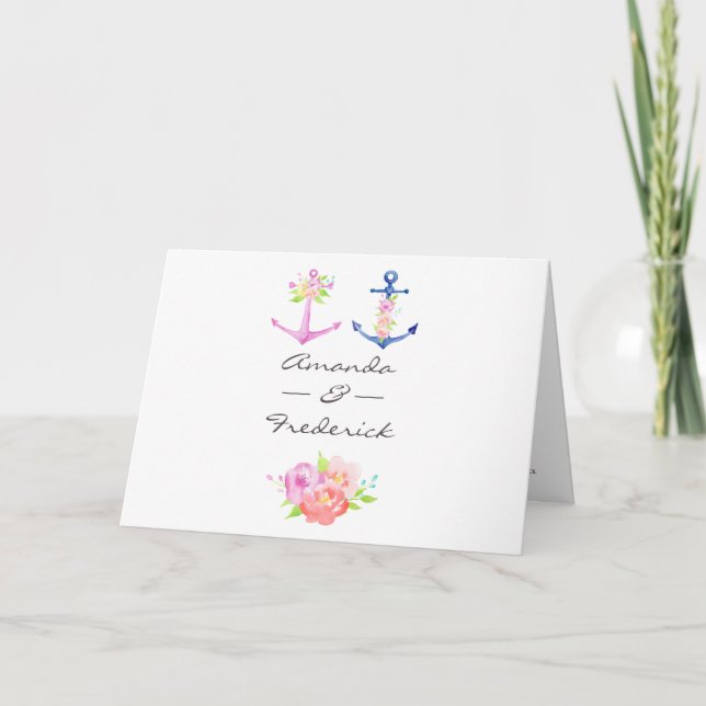 Watercolor Floral Nautical Wedding Program (Front)