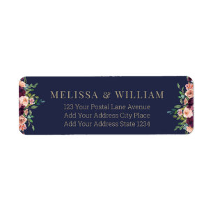 Watercolor Floral Navy Wedding Return Address Return Address Label