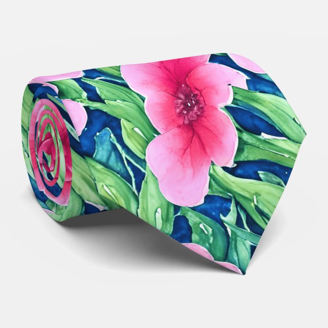 Watercolor Floral Neck Tie (Rolled)
