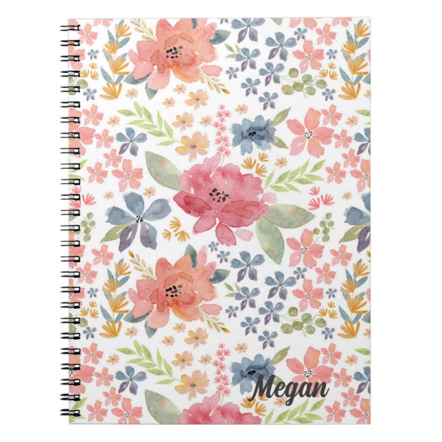 Watercolor Floral Notebook with Colourful Flowers (Front)