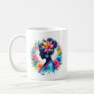 Watercolor Floral Nurse Silhouette - Artistic Nurs Coffee Mug