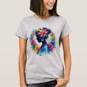 Watercolor Floral Nurse Silhouette - Artistic Nurs T-Shirt