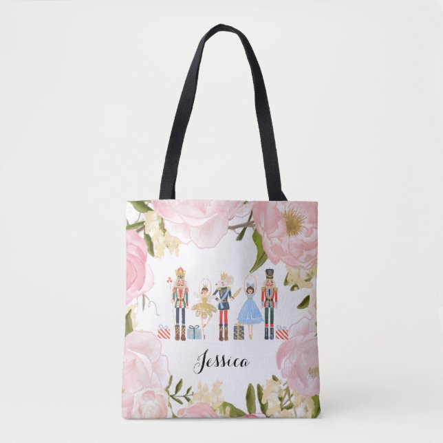 Watercolor Floral Nutcracker Tote Bag (Front)