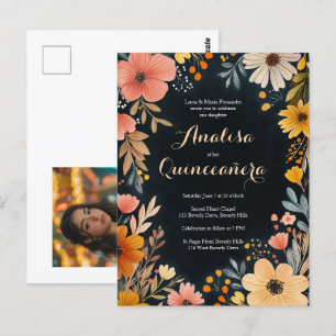 Watercolor Floral on Dark Quinceañera CUSTOM Photo Postcard