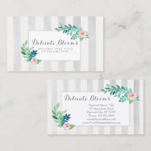 Watercolor Floral on Modern Stripes Coral & Aqua Business Card