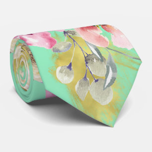 Watercolor Floral on Neo Mint Tie