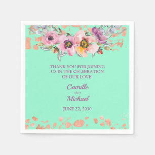 Watercolor Floral on Neo Mint with Rose Gold Napkin