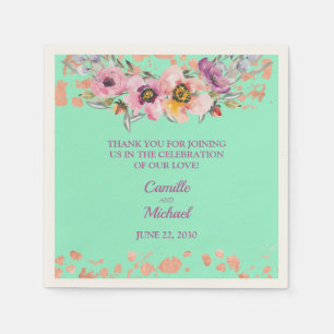 Watercolor Floral on Neo Mint with Rose Gold Napkin