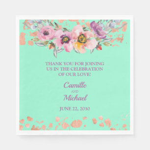 Watercolor Floral on Neo Mint with Rose Gold Napkin