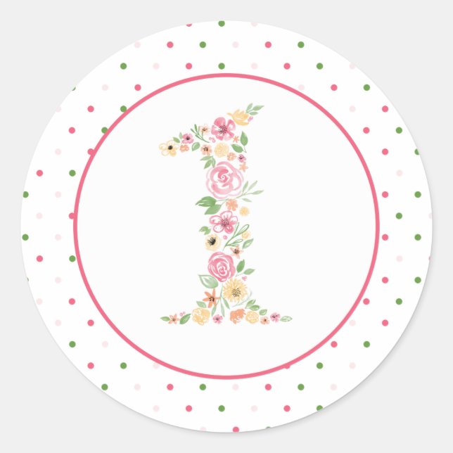 Watercolor Floral One First Birthday Classic Round Sticker (Front)
