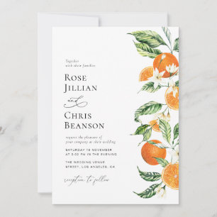 Watercolor floral orange citrus Wedding Invitation