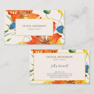 Watercolor Floral Orange Yellow Modern Boho Chic Business Card