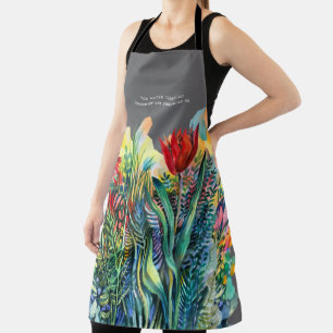 Watercolor floral painting with quote apron