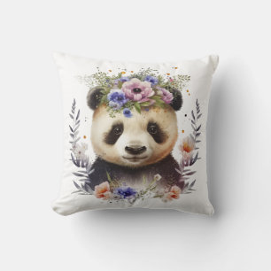 Watercolor Floral Panda Cute Cushion