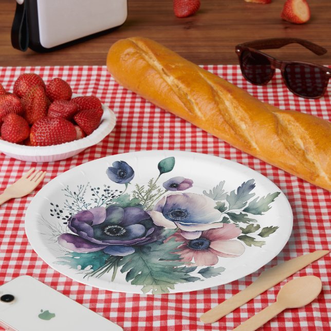 Watercolor floral  paper plate (Picnic)