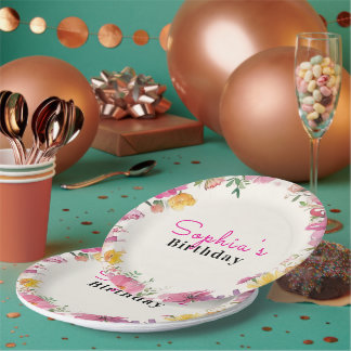 Watercolor Floral Paper Plate
