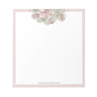 Watercolor Floral, Pastel, Rose border,  Notepad