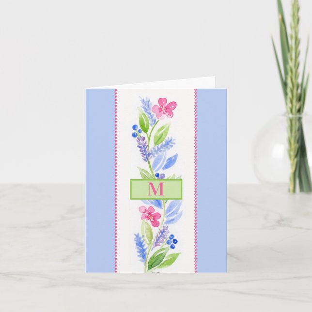 Watercolor Floral Pastels NAME INITIAL Card (Front)