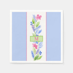 Watercolor Floral Pastels NAME INITIAL Napkin