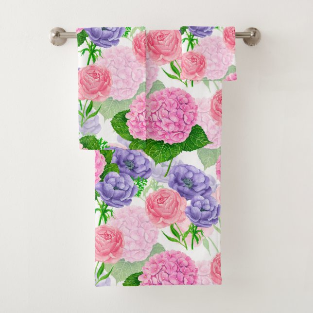 Watercolor floral pattern bath towel set (Insitu)